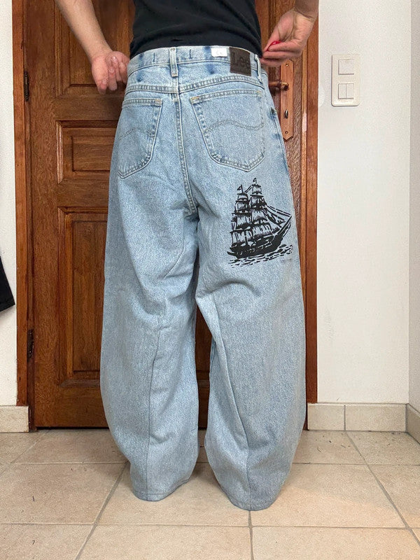 Pantalon baggy jean large skater Japanese balloon streetwear JNCO y2k vintage hip-hop M n•73
