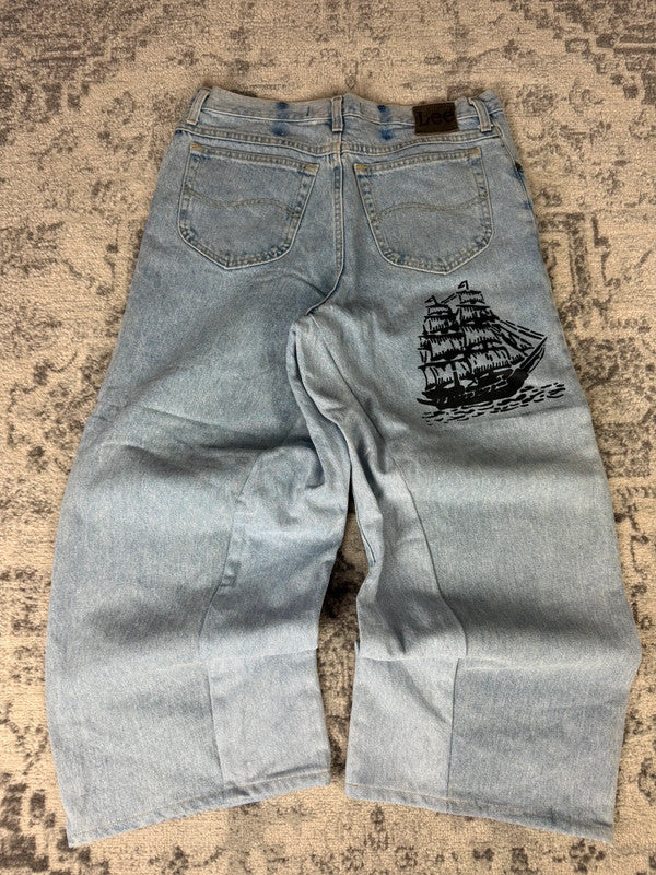 Pantalon baggy jean large skater Japanese balloon streetwear JNCO y2k vintage hip-hop M n•73