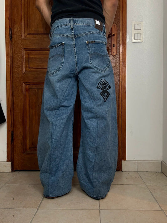 Pantalon baggy jean large skater Japanese balloon streetwear JNCO y2k vintage hip-hop 30US n•74