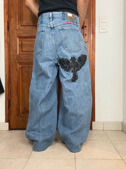 Pantalon baggy jean large skater Japanese balloon streetwear JNCO y2k vintage hip-hop 34US n•75