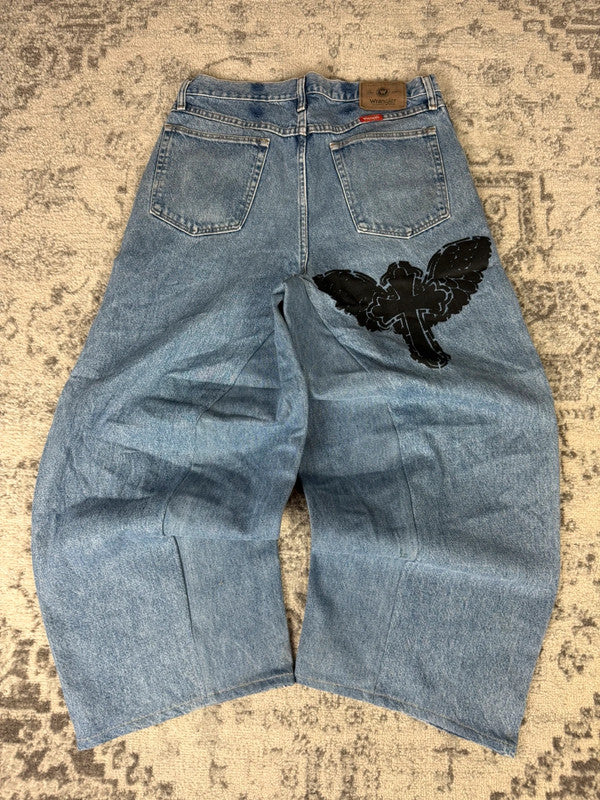 Pantalon baggy jean large skater Japanese balloon streetwear JNCO y2k vintage hip-hop 34US n•75