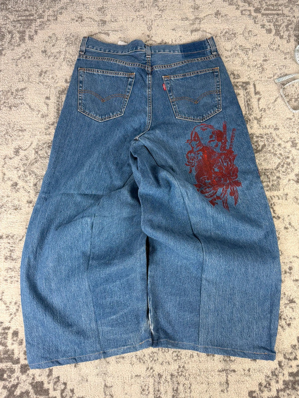 Pantalon baggy jean large skater Japanese balloon streetwear JNCO y2k vintage hip-hop M n•38
