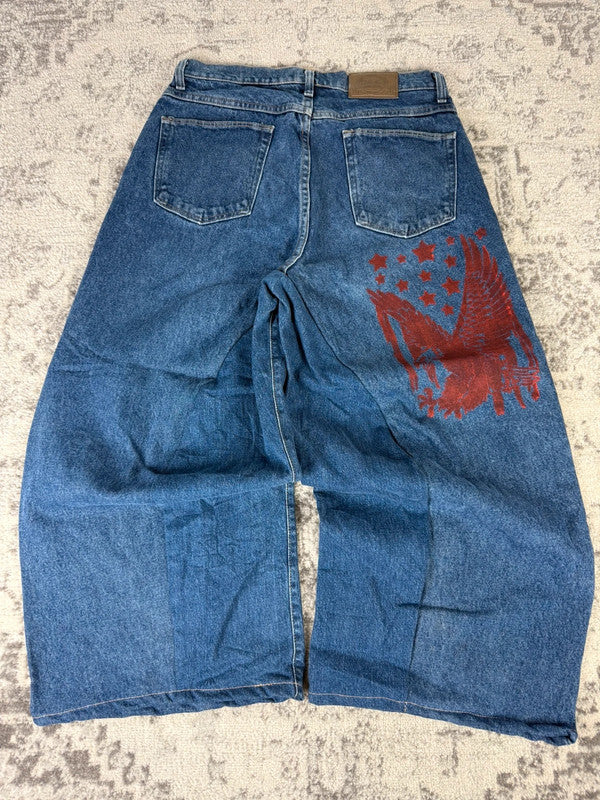 Pantalon baggy jean large skater Japanese balloon streetwear JNCO y2k vintage hip-hop 33US n•11
