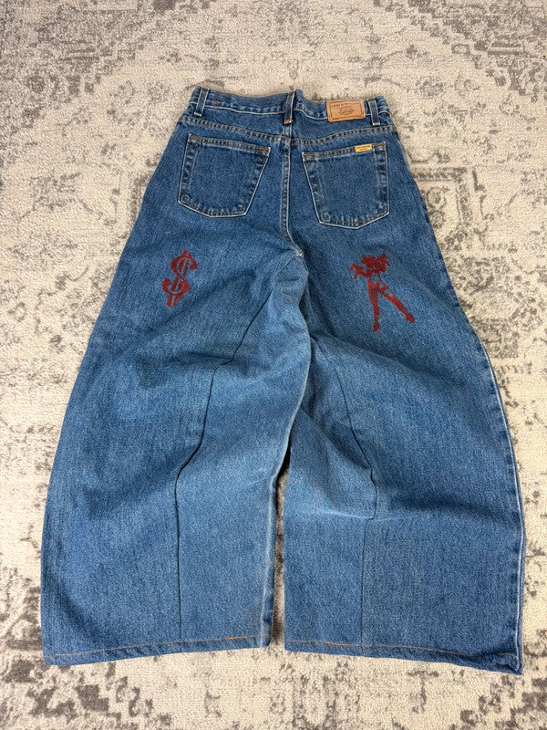 Pantalon baggy jean large skater Japanese balloon streetwear JNCO y2k vintage hip-hop M n•33