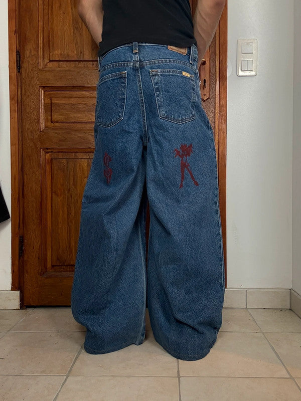 Pantalon baggy jean large skater Japanese balloon streetwear JNCO y2k vintage hip-hop M n•33