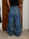 Pantalon baggy jean large skater Japanese balloon streetwear JNCO y2k vintage hip-hop L n•119