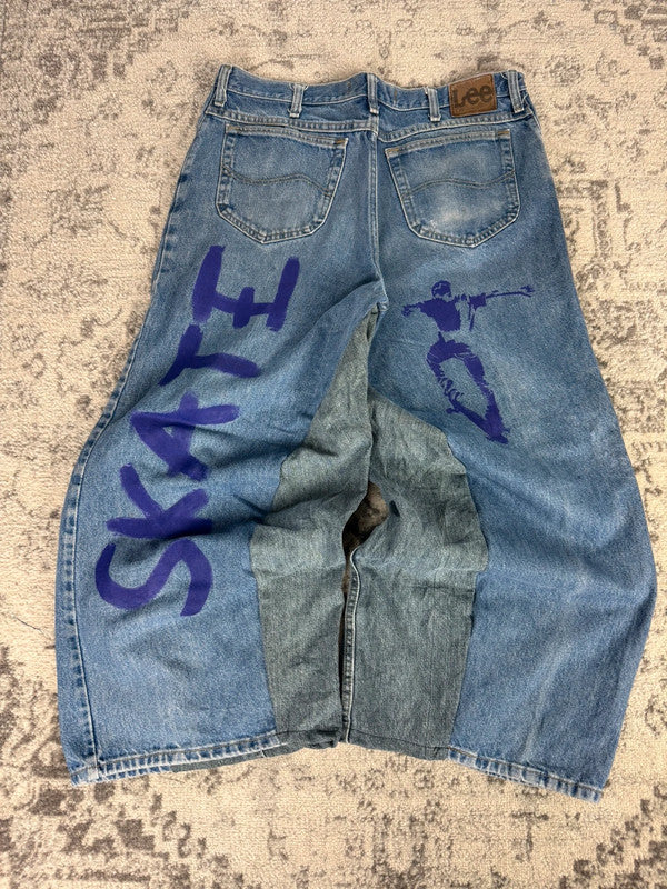 Pantalon baggy jean large skater Japanese balloon streetwear JNCO y2k vintage hip-hop L n•119
