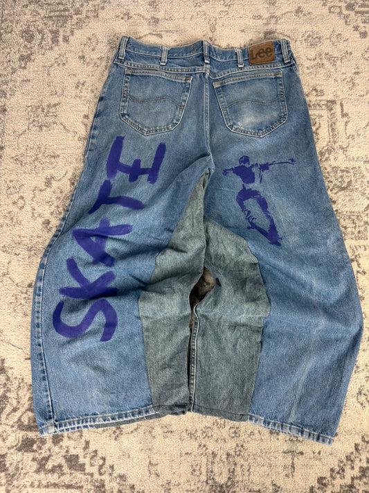 Pantalon baggy jean large skater Japanese balloon streetwear JNCO y2k vintage hip-hop L n•119