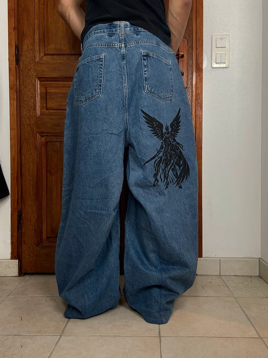 Pantalon baggy jean large skater Japanese balloon streetwear JNCO y2k vintage hip-hop M n•76