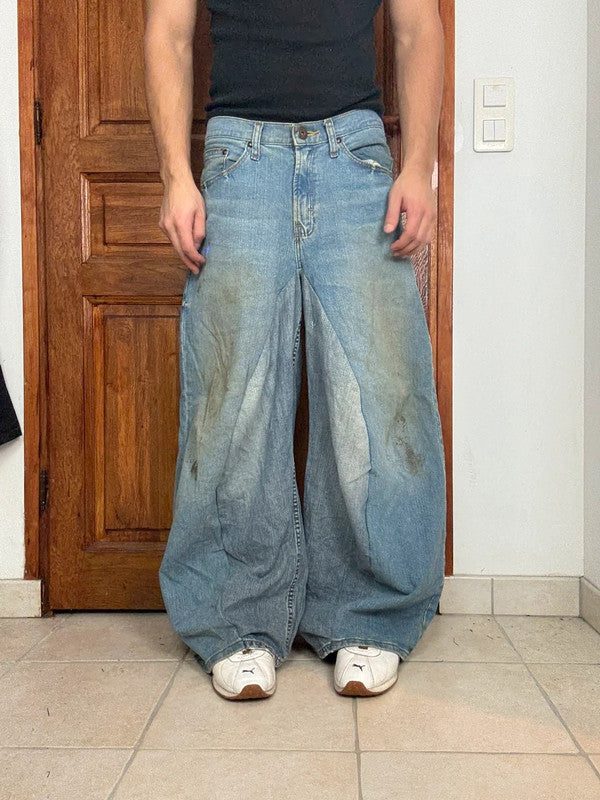 Pantalon baggy jean large skater Japanese balloon streetwear JNCO y2k vintage hip-hop 30US n•77