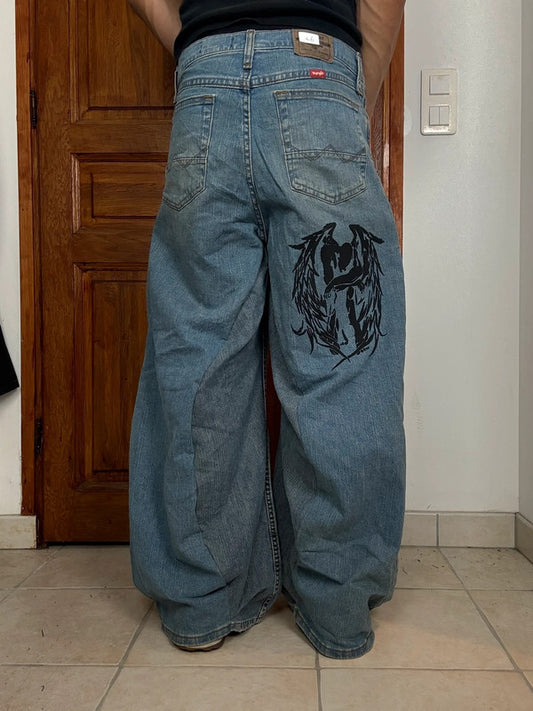 Pantalon baggy jean large skater Japanese balloon streetwear JNCO y2k vintage hip-hop 30US n•77
