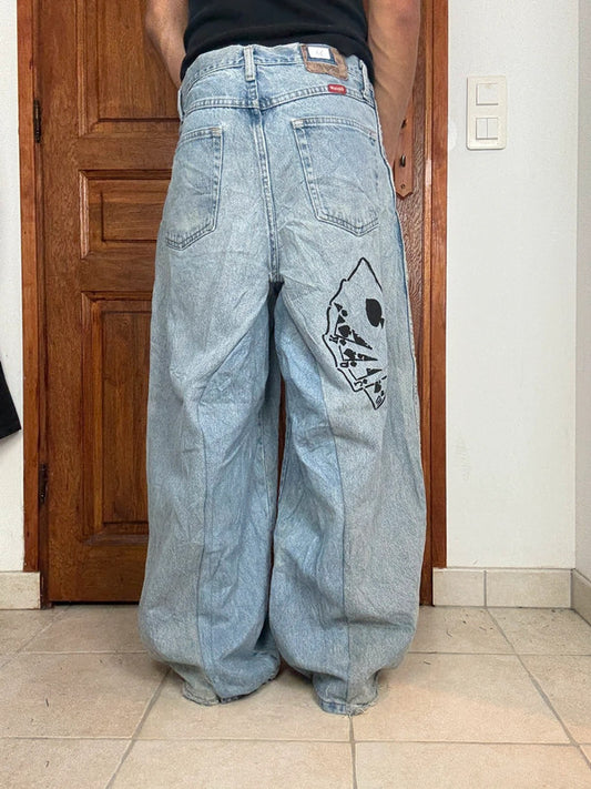 Pantalon baggy jean large skater Japanese balloon streetwear JNCO y2k vintage hip-hop 33US n•79