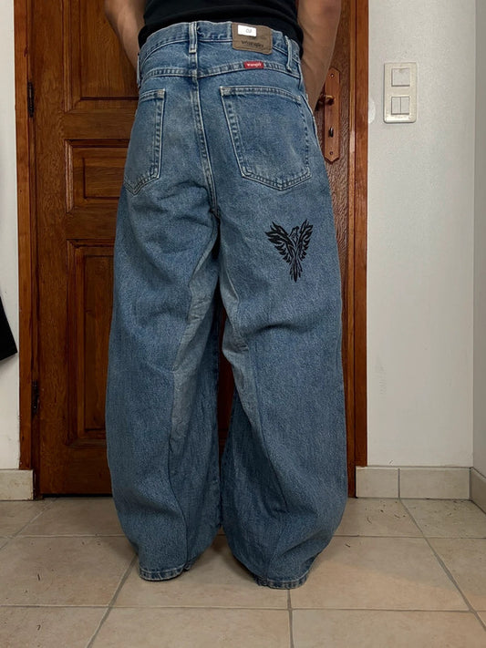 Pantalon baggy jean large skater Japanese balloon streetwear JNCO y2k vintage hip-hop 32US n•80