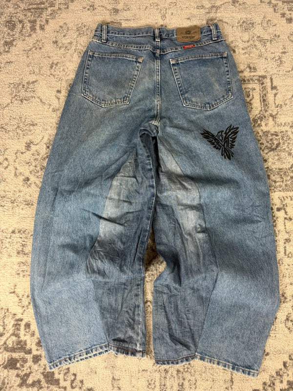 Pantalon baggy jean large skater Japanese balloon streetwear JNCO y2k vintage hip-hop 32US n•80