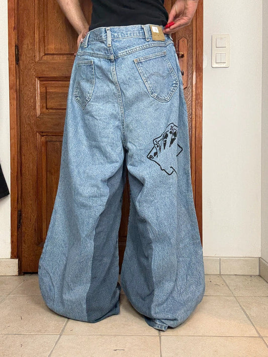 Pantalon baggy jean large skater Japanese balloon streetwear JNCO y2k vintage hip-hop 42US n•82
