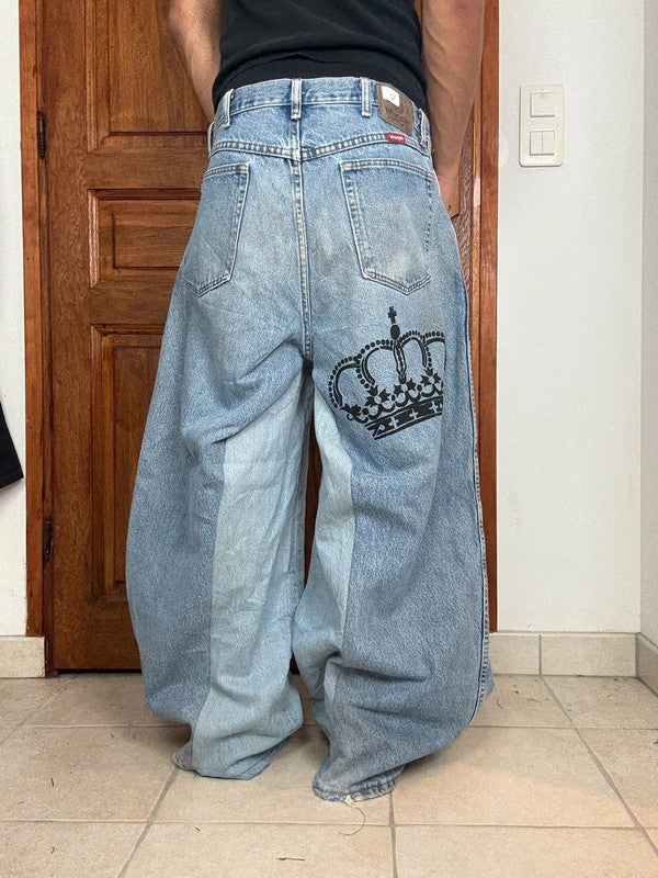 Pantalon baggy jean large skater Japanese balloon streetwear JNCO y2k vintage hip-hop L n•83