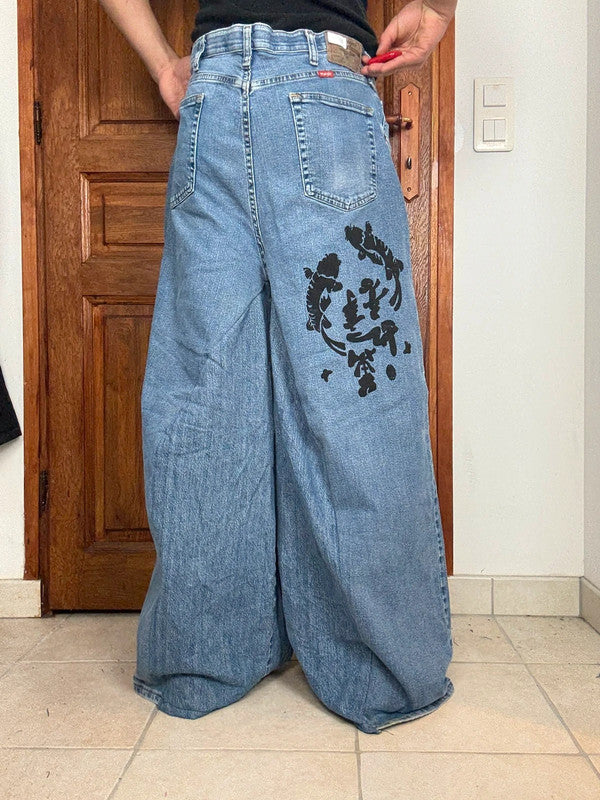 Pantalon baggy jean large skater Japanese balloon streetwear JNCO y2k vintage hip-hop 36US n•86