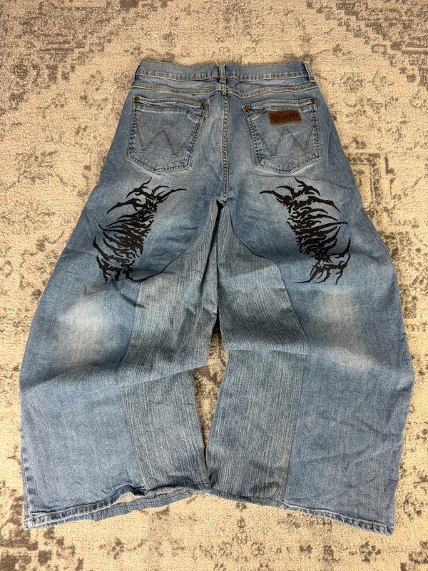 Pantalon baggy jean large skater Japanese balloon streetwear JNCO y2k vintage hip-hop 33US n•89