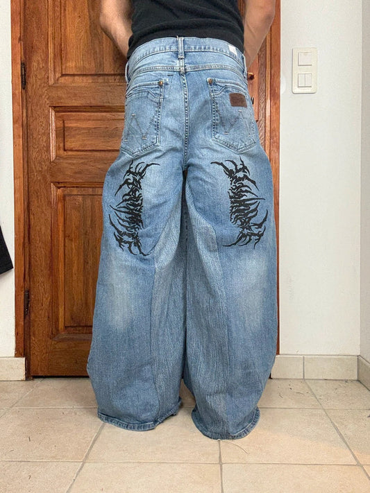 Pantalon baggy jean large skater Japanese balloon streetwear JNCO y2k vintage hip-hop 33US n•89