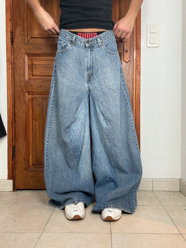 Pantalon baggy jean large skater Japanese balloon streetwear JNCO y2k vintage hip-hop 34US n•90