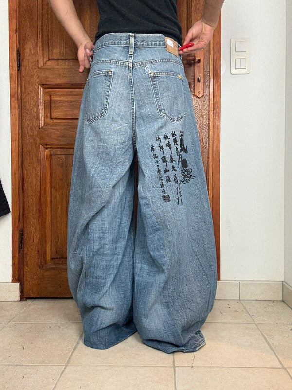 Pantalon baggy jean large skater Japanese balloon streetwear JNCO y2k vintage hip-hop 34US n•90