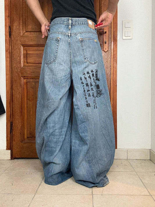 Pantalon baggy jean large skater Japanese balloon streetwear JNCO y2k vintage hip-hop 34US n•90