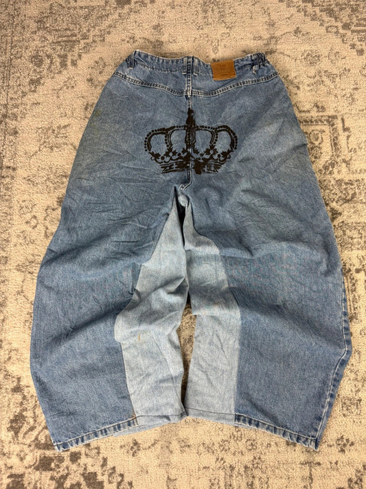 Pantalon baggy jean large skater Japanese balloon streetwear JNCO y2k vintage hip-hop L n•94