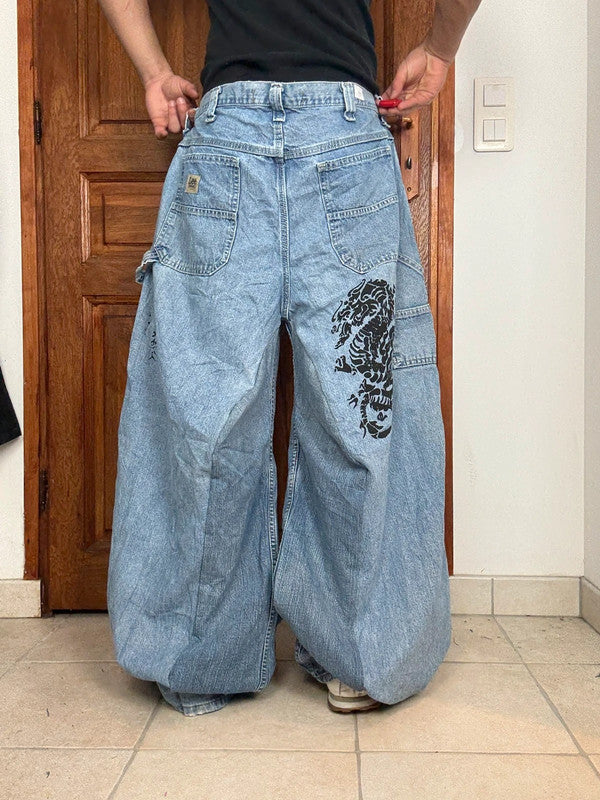 Pantalon baggy jean large skater Japanese balloon streetwear JNCO y2k vintage hip-hop 38US n•96