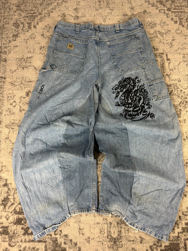 Pantalon baggy jean large skater Japanese balloon streetwear JNCO y2k vintage hip-hop 38US n•96