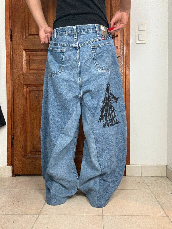 Pantalon baggy jean large skater Japanese balloon streetwear JNCO y2k vintage hip-hop XL n•97