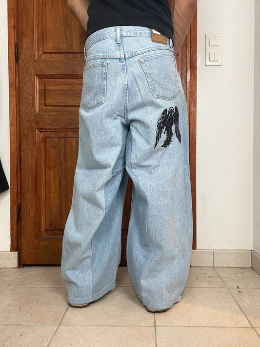 Pantalon baggy jean large skater Japanese balloon streetwear JNCO y2k vintage hip-hop 31US n•99
