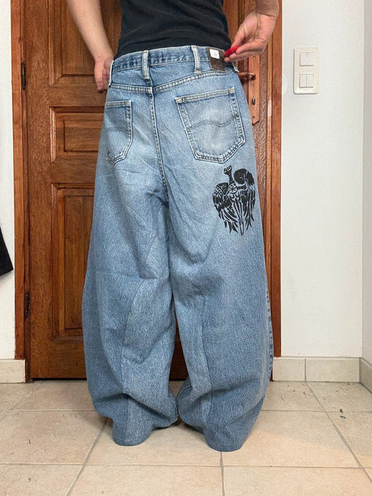 Pantalon baggy jean large skater Japanese balloon streetwear JNCO y2k vintage hip-hop XL n•100