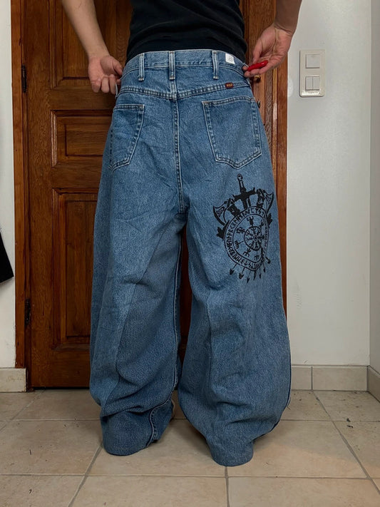 Pantalon baggy jean large skater Japanese balloon streetwear JNCO y2k vintage hip-hop 36US n•101