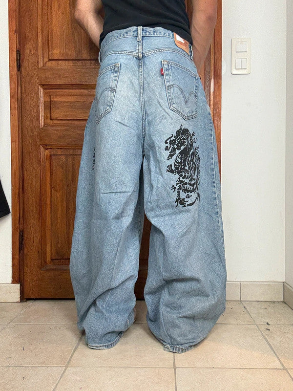 Pantalon baggy jean large skater Japanese balloon streetwear JNCO y2k vintage hip-hop 32US n•102