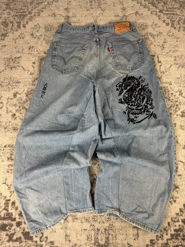 Pantalon baggy jean large skater Japanese balloon streetwear JNCO y2k vintage hip-hop 32US n•102