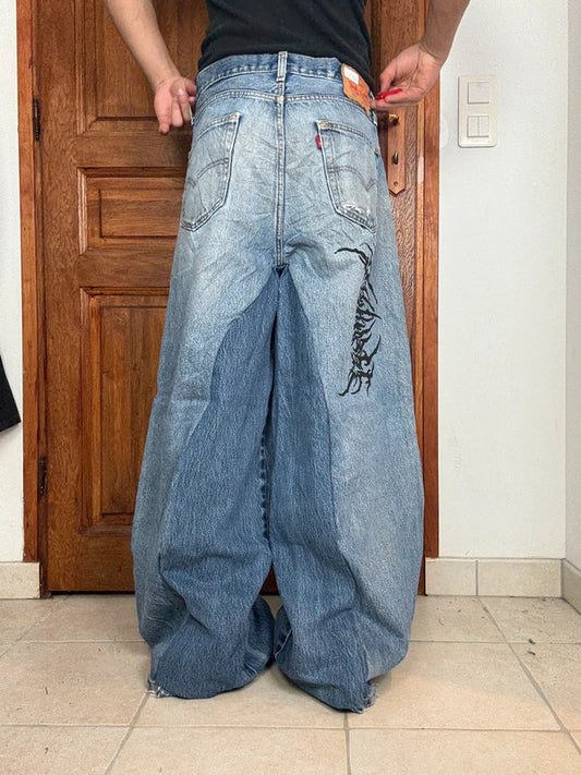 Pantalon baggy jean large skater Japanese balloon streetwear JNCO y2k vintage hip-hop 33US n•103
