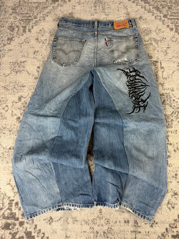 Pantalon baggy jean large skater Japanese balloon streetwear JNCO y2k vintage hip-hop 33US n•103