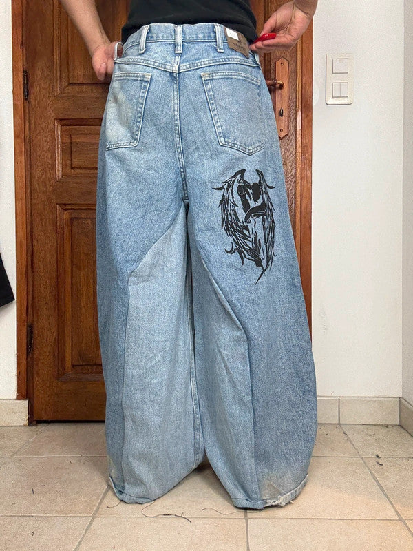 Pantalon baggy jean large skater Japanese balloon streetwear JNCO y2k vintage hip-hop 34US n•104