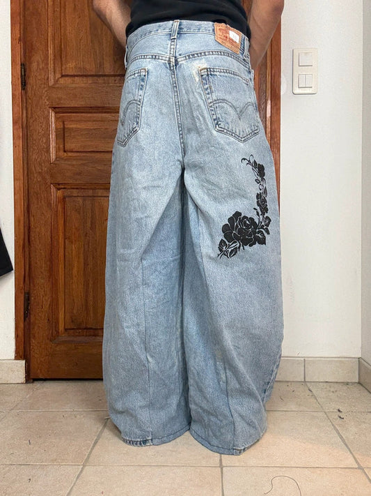 Pantalon baggy jean large skater Japanese balloon streetwear JNCO y2k vintage hip-hop 32US n•105