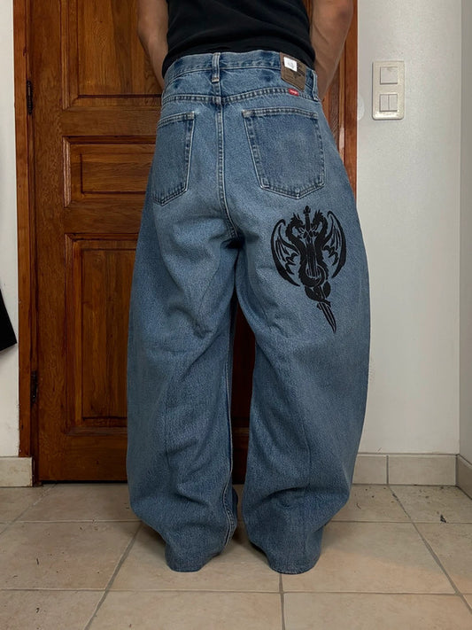 Pantalon baggy jean large skater Japanese balloon streetwear JNCO y2k vintage hip-hop 34US n•107