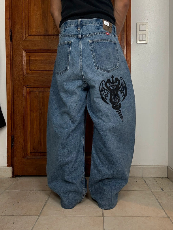 Pantalon baggy jean large skater Japanese balloon streetwear JNCO y2k vintage hip-hop 34US n•107