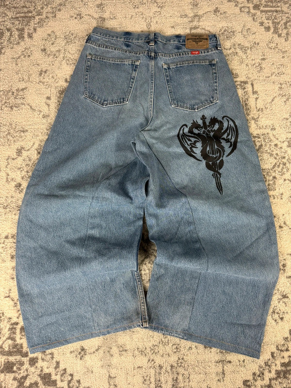 Pantalon baggy jean large skater Japanese balloon streetwear JNCO y2k vintage hip-hop 34US n•107