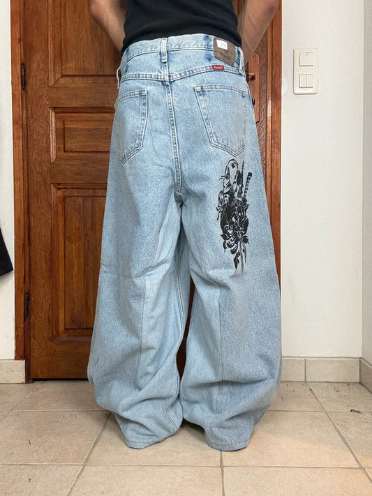 Pantalon baggy jean large skater Japanese balloon streetwear JNCO y2k vintage hip-hop 34US n•108