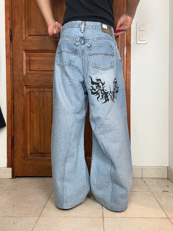 Pantalon baggy jean large skater Japanese balloon streetwear JNCO y2k vintage hip-hop M n•109