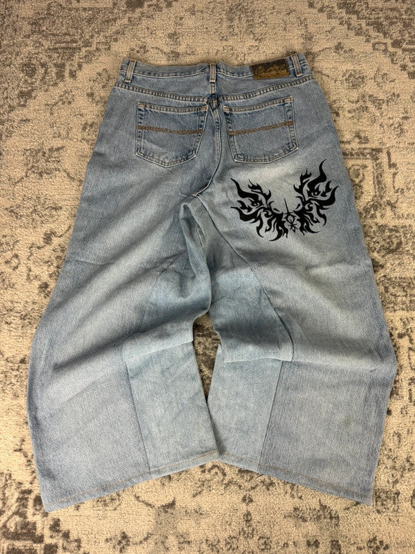 Pantalon baggy jean large skater Japanese balloon streetwear JNCO y2k vintage hip-hop M n•109