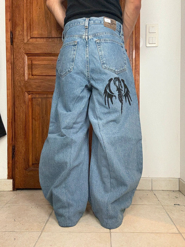 Pantalon baggy jean large skater Japanese balloon streetwear JNCO y2k vintage hip-hop M n•110