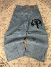 Pantalon baggy jean large skater Japanese balloon streetwear JNCO y2k vintage hip-hop M n•110