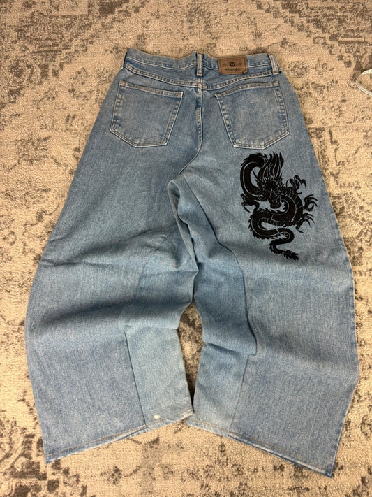 Pantalon baggy jean large skater Japanese balloon streetwear JNCO y2k vintage hip-hop 33US n•111