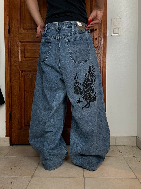 Pantalon baggy jean large skater Japanese balloon streetwear JNCO y2k vintage hip-hop 36US n•112