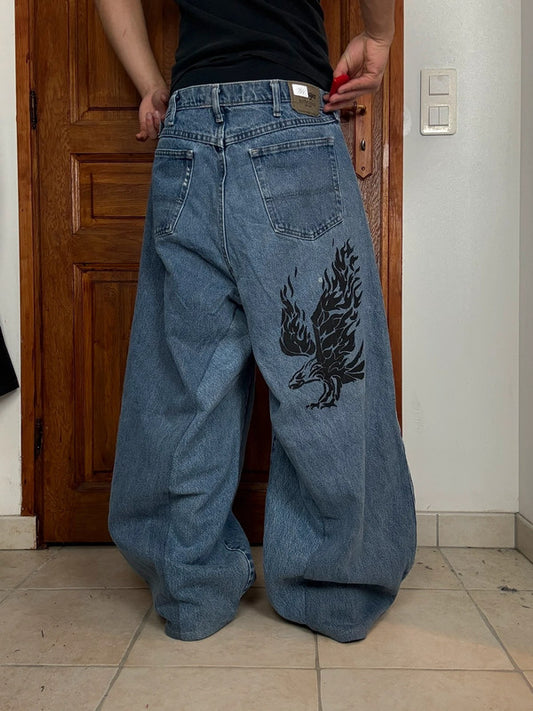 Pantalon baggy jean large skater Japanese balloon streetwear JNCO y2k vintage hip-hop 36US n•112
